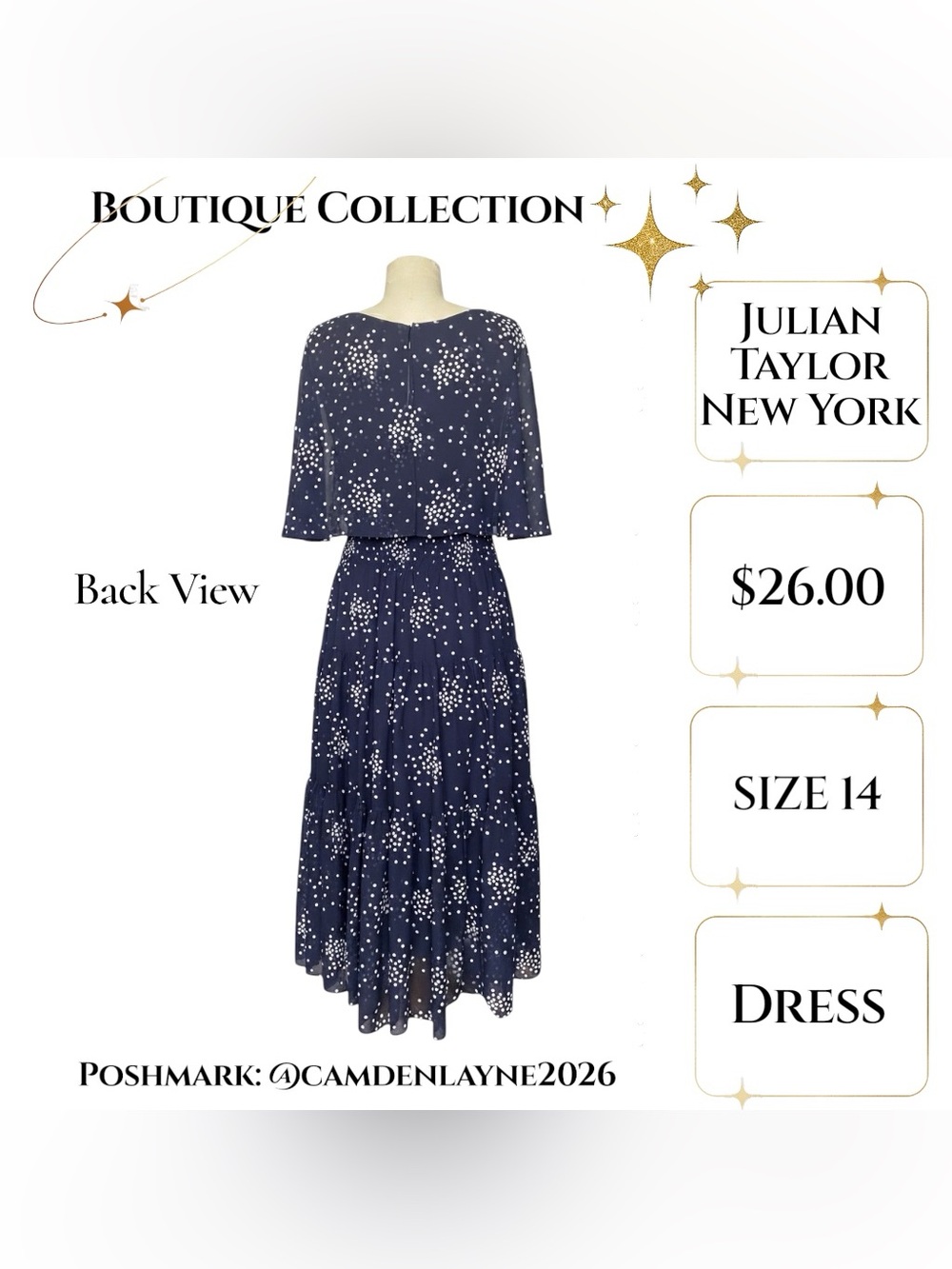 Julian Taylor Navy Star-Print Flutter Sleeve Maxi Dress - Picture 7 of 8